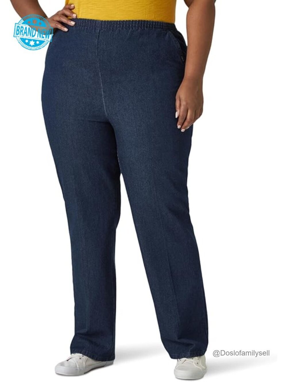 Plus Size Pull-On Pant High-Rise Elastic Waist Straight Fit Cotton